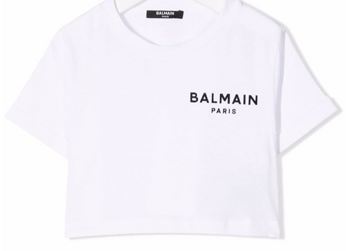 photo of BALMAIN Logo-print Cotton cropped T-shirt by BALMAIN