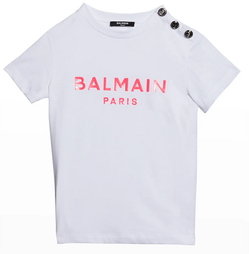 photo of BALMAIN Girl's Neon Logo Cotton T-Shirt by BALMAIN