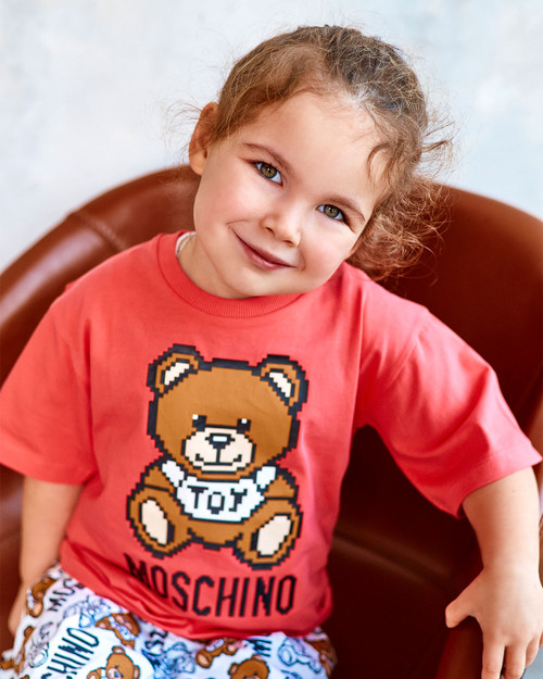 MOSCHINO Coral Pink T-shirt with Teddy Bear for Girls MOSCHINO Coral Pink T-shirt with Teddy Bear for Girls