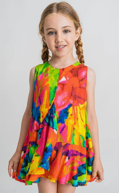 Experience the perfect mix of comfort and versatility with our Multicolored Frill Dress - a garment that feels as soft as a hug and fits seamlessly into every mini adventure.