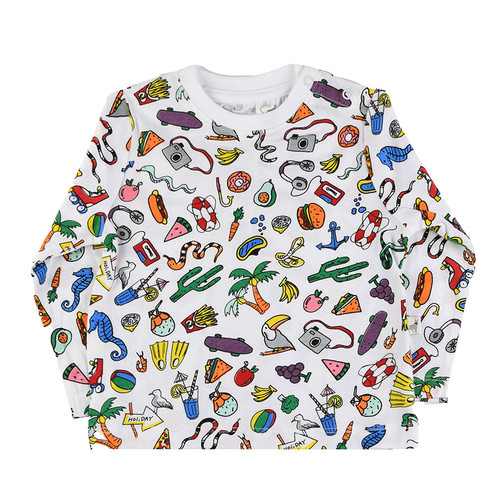 front view of Stella McCartney Kids white sweater t-shirt with vegetables graphics.