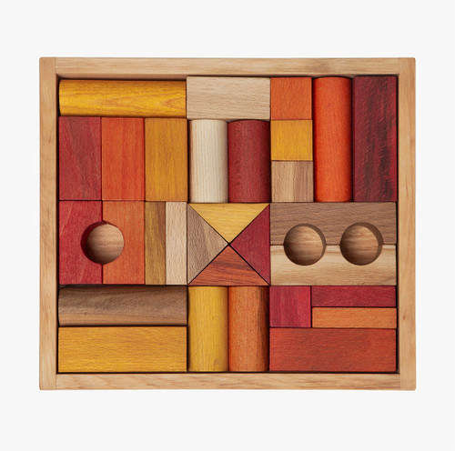 Handcrafted Montessori Wooden Rainbow Blocks in artful arrangement
