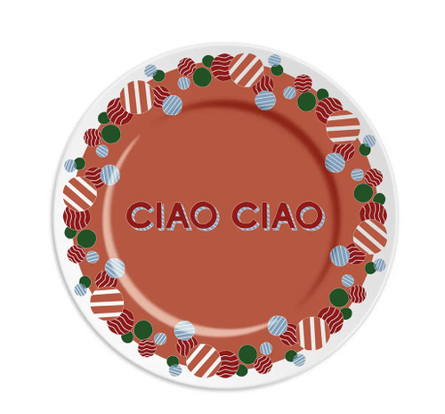 Elegant porcelain plate with "Ciao Ciao" inscription.