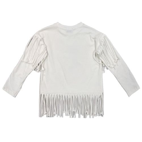 girls' top with pink elephant motif on white backdrop