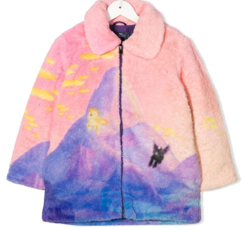 peach pink fleece jacket with a captivating mountain print, by Stella McCartney Kids