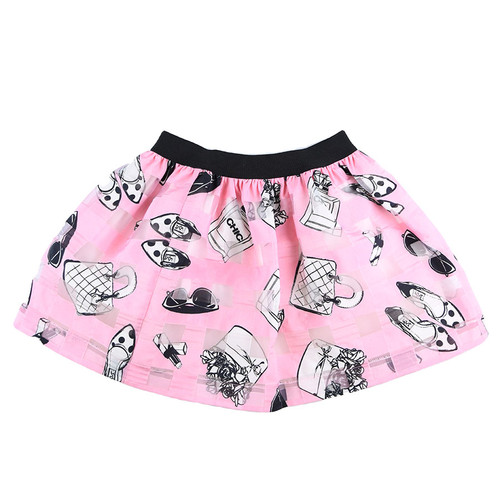 front view of stylish pink tutu skirt  with fashion theme print from Miss Grant's Microbe collection