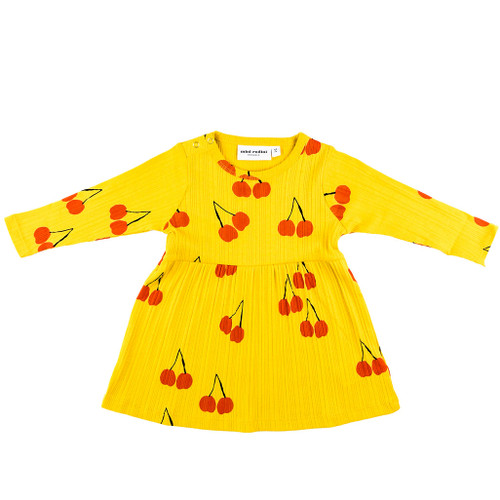 front view of baby girl Yellow Cherry Printed Dress from MINI RODINI