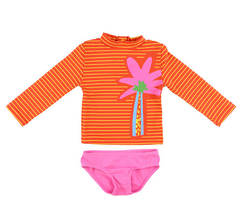 front view of girls' two-piece Striped Swim Set with Palm from STELLA McCARTNEY