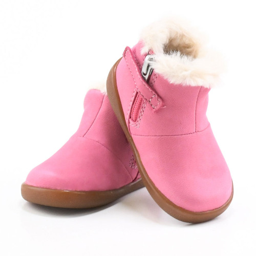 front/side of baby girl fashion "Tree Sprout Bootie" Pink Boots from TIMBERLAND