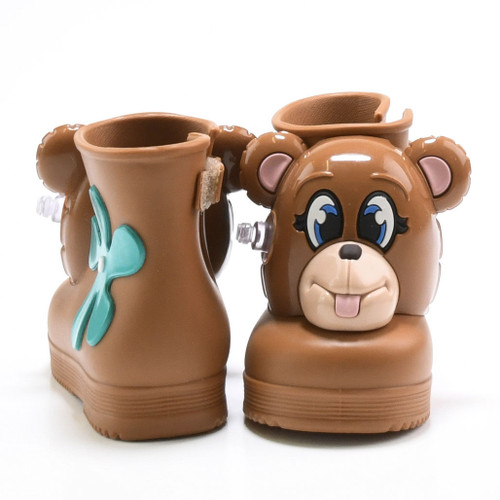 back of baby girl fashion brown Jeremy Scott Monkey Boots from MINI MELISSA