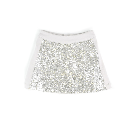 front of girl fashion Hazel Sequins Silver Skirt from MIA JOY