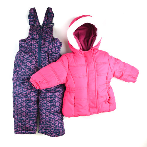 baby girl fashion PINK PLATINUM "Let's Sleigh" Navy Blue and Pink Snowsuit Set from PINK PLATINUM