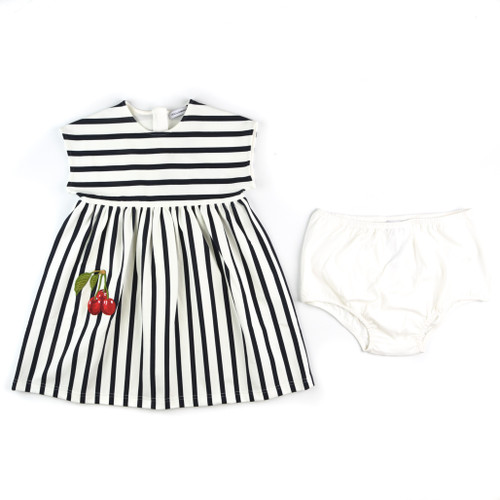 front of baby girl fashion "Cherry on Top" Striped Dress from DOLCE & GABBANA front of baby girl fashion "Cherry on Top" Striped Dress from DOLCE & GABBANA