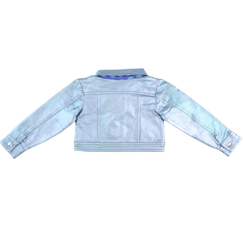 back of baby girl fashion "Pop Princess" Metallic Blue Jacket from MICROBE by MISS GRANT