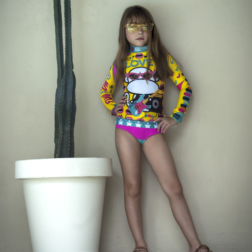 KRIO + COLOR Rash Guard Rockstar Monkey Long Sleeve Shirt for Girls KRIO + COLOR Rash Guard Rockstar Monkey Long Sleeve Shirt for Girls