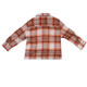 back view of front view of long sleeve, brown checker plaid shirt from Fred Mello