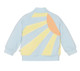 Close-up of the embroidered sunshine and rainbow on Stella McCartney’s sky blue jacket.