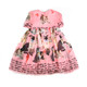 back of girl fashion "Aristo-cats" Silk Pink Dress for Girls from DOLCE & GABBANA, chiffon, bow-detailed, multicolor pattern, round collar, short sleeves, zip, rear closure, fully lined, 2-piece set,