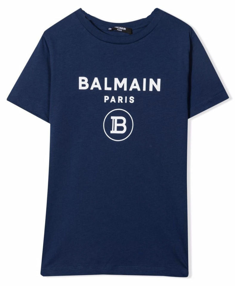 BALMAIN Blue logo-print cotton T-shirt for Boys and Girls