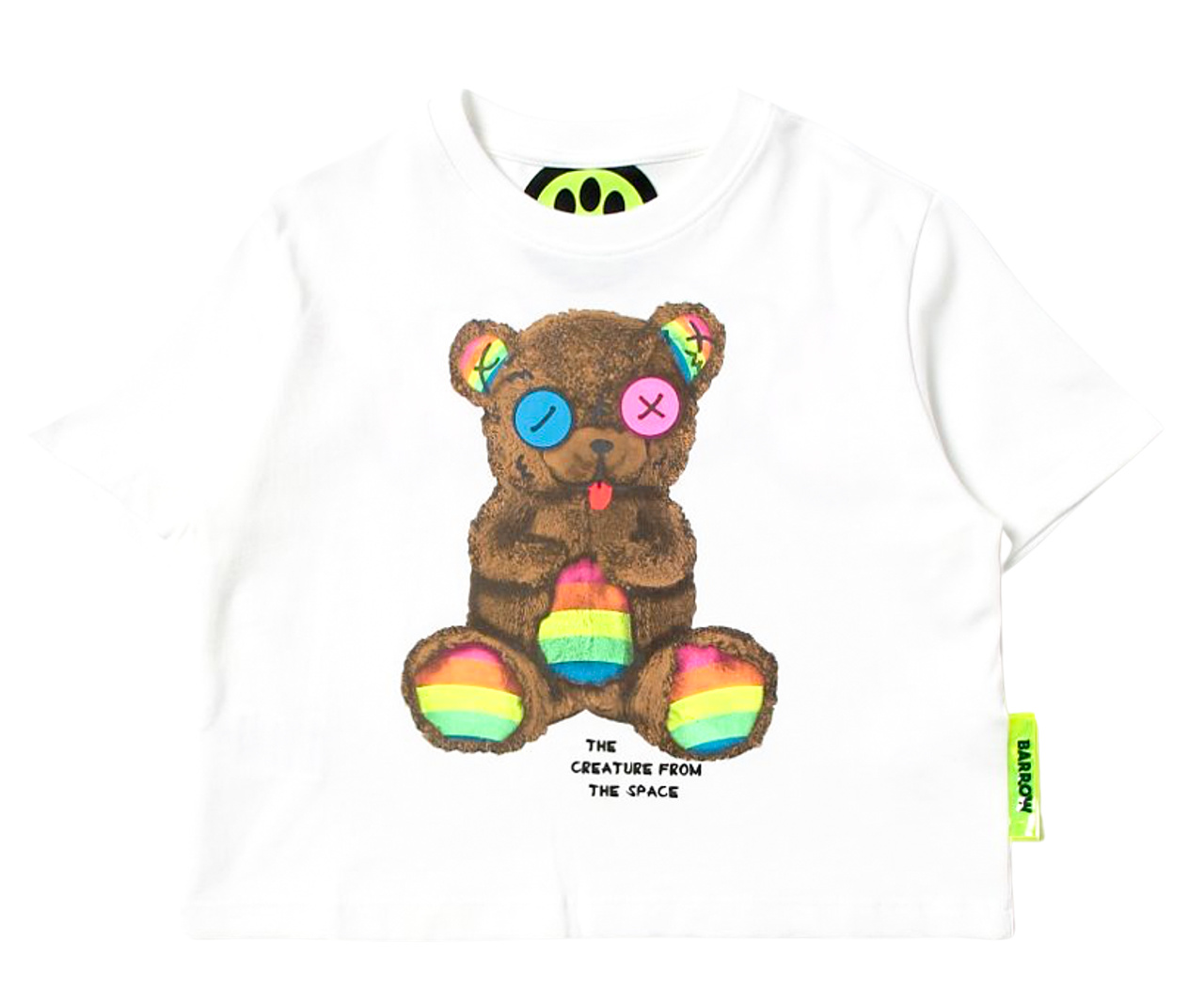 BARROW KIDS Crop Top Rainbow Teddy Logo T-Shirt in White