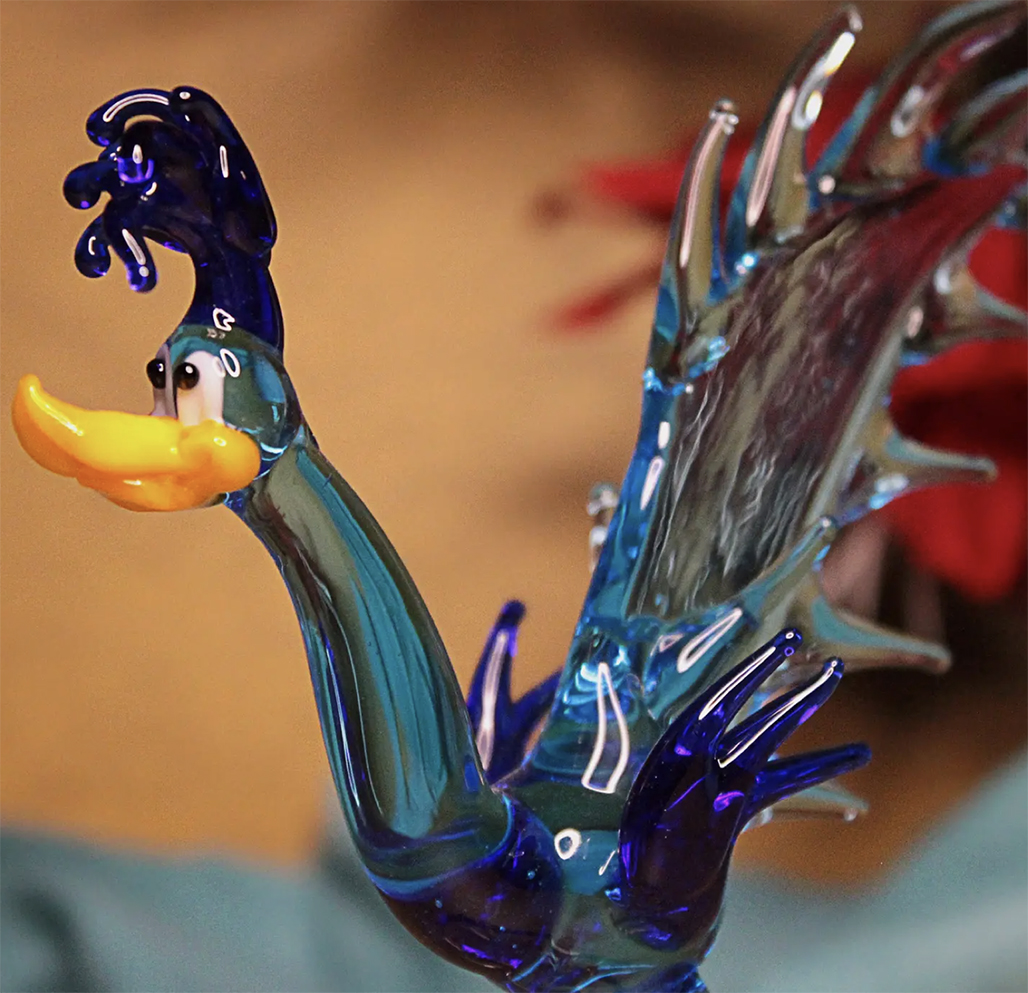 Handmade Blue Road Runner Murano Glass Figurine