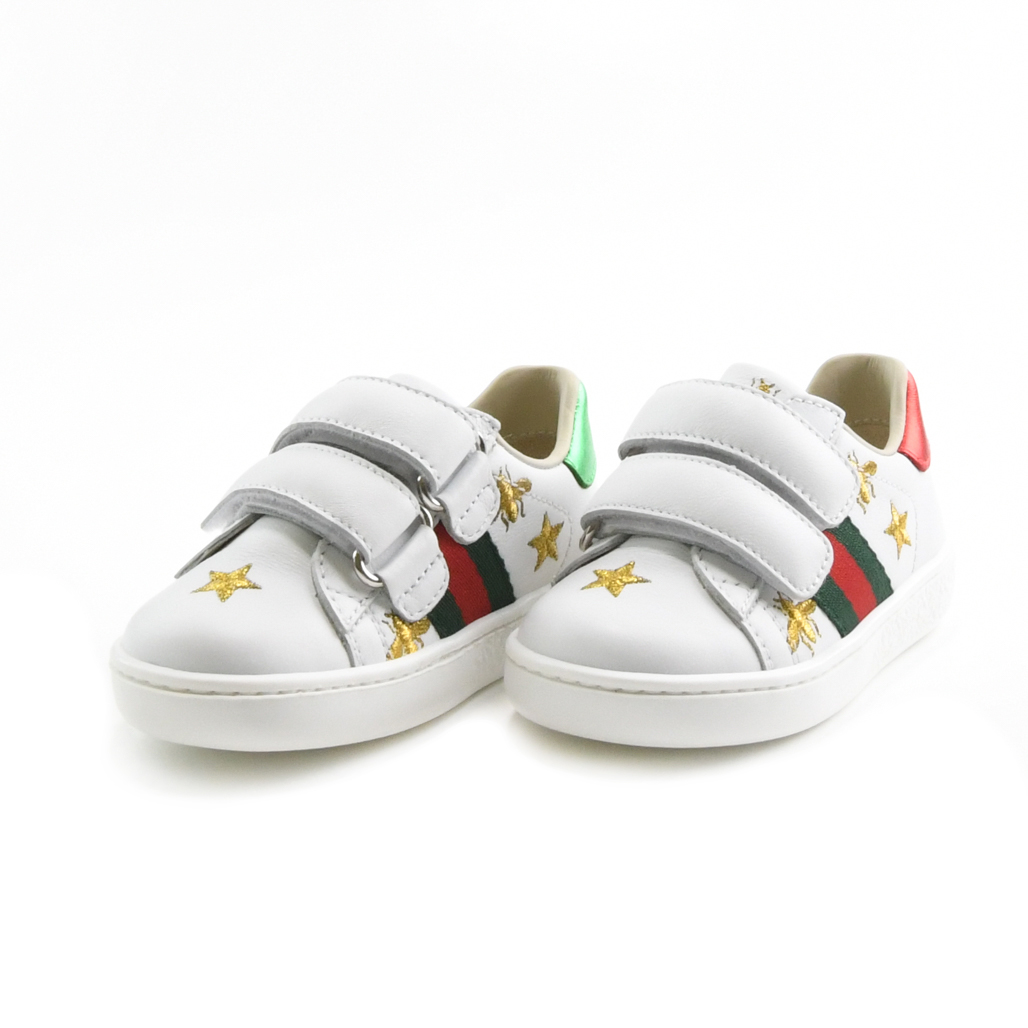 Gucci Girls Pink parent leather heart and bee shoes
