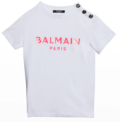 【BALMAIN】ベルベット メダリオン製 ロゴ コットン Tシャツ BALMAIN - ブラック コットン Tシャツ Balmain フロック