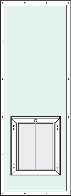 In-Glass pet door with Custom 2466 Trim Kit, center placement, rise feature