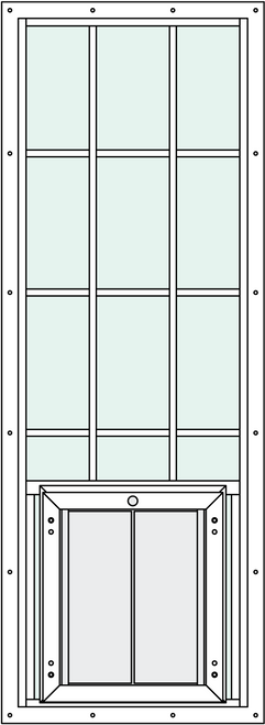 In-Glass pet door with Signature 2466 Trim Kit, center placement, and grids feature