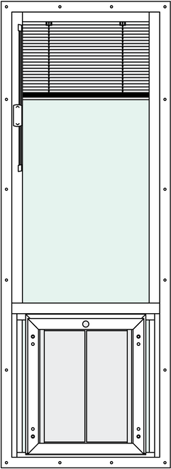 In-Glass pet door with Signature 2466 Trim Kit, center placement, and blinds feature