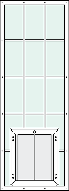 In-Glass pet door with Custom 2466 Trim Kit, center placement, and grids feature