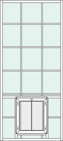 Signature In-Glass pet door with center placement, rise, and grids features
