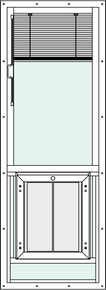 In-Glass pet door with Signature 2466 Trim Kit, center placement, rise, and blinds features 