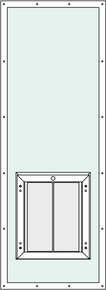 In-Glass pet door with Custom 2466 Trim Kit, center placement, rise feature 