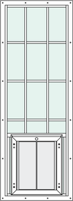 In-Glass pet door with Signature 2466 Trim Kit, center placement, and grids feature 