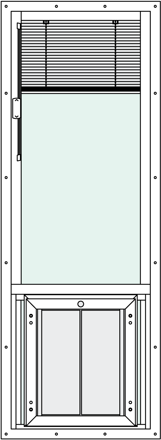 In-Glass pet door with Signature 2466 Trim Kit, center placement, and blinds feature