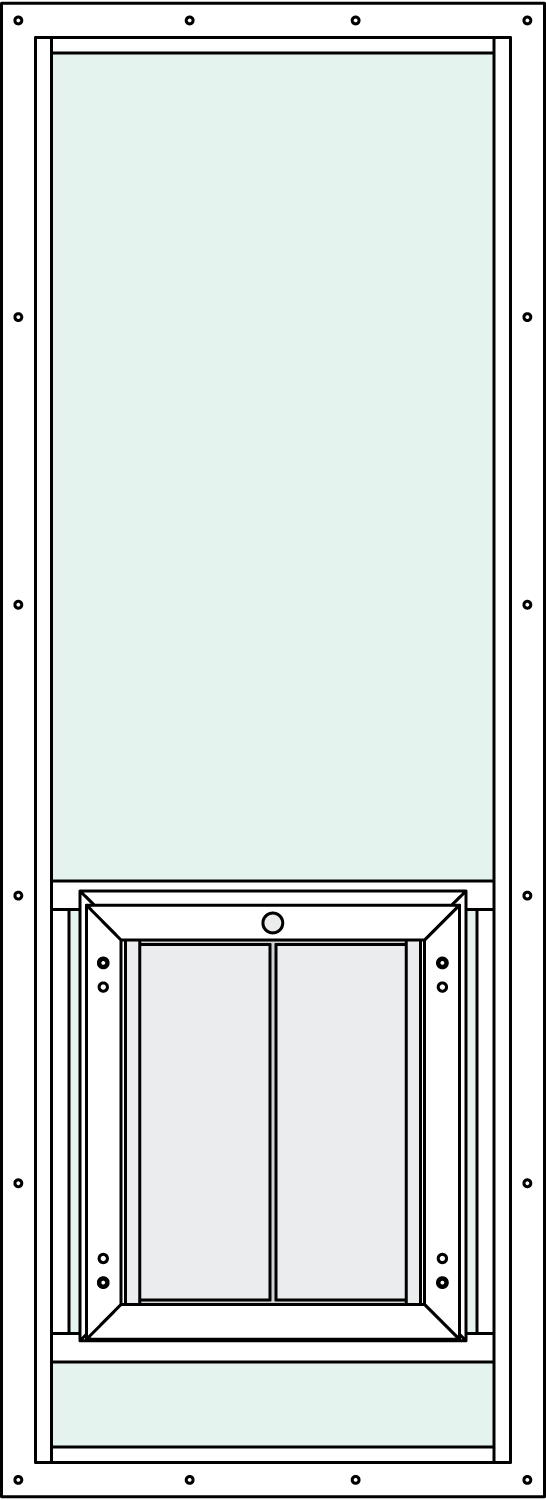 In-Glass pet door with Signature 2466 Trim Kit, center placement, and rise feature