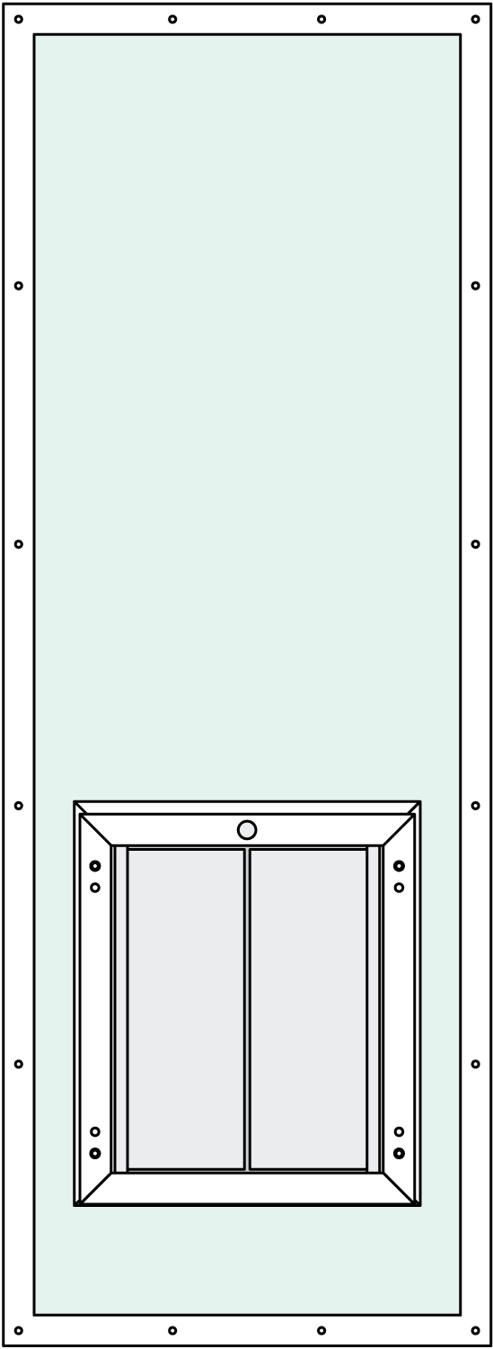 In-Glass pet door with Custom 2466 Trim Kit, center placement, rise feature