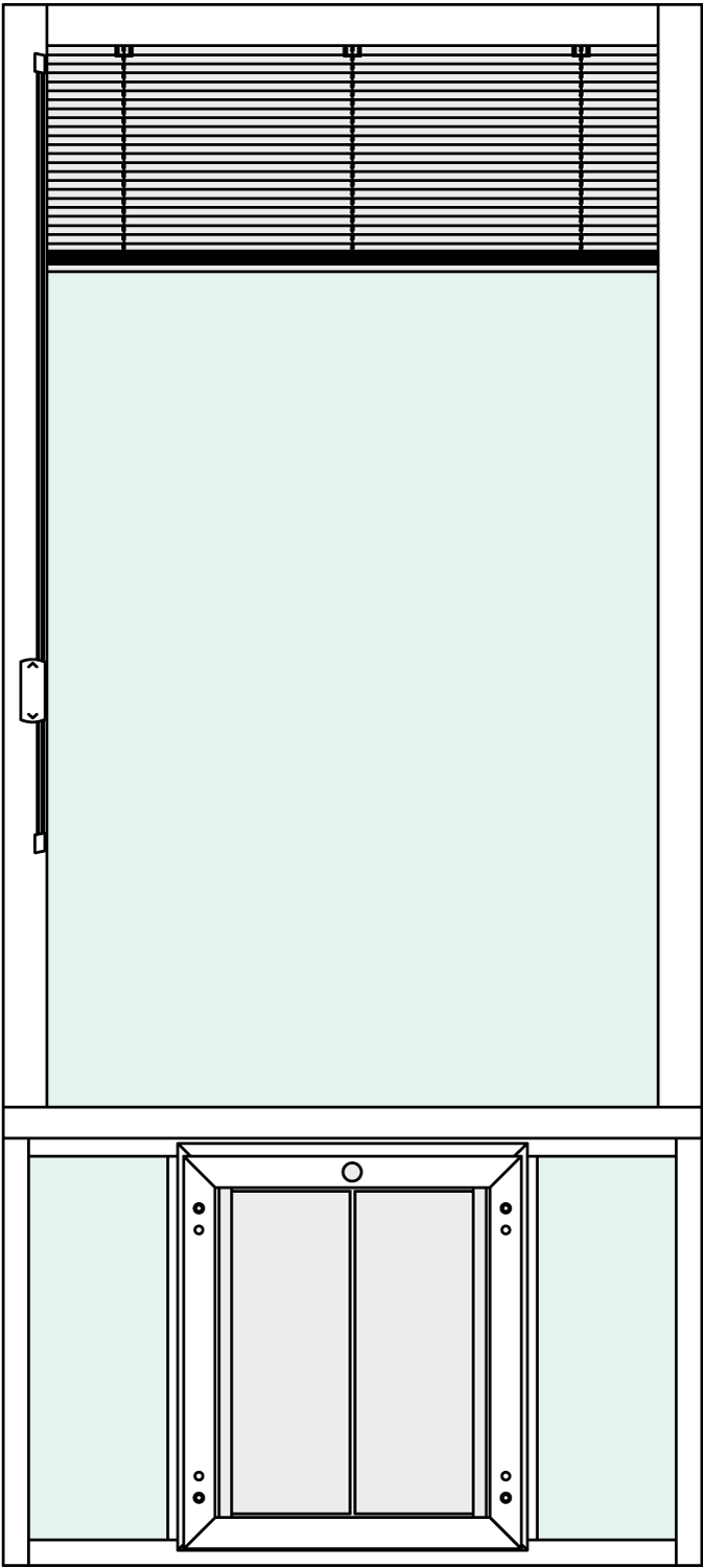 Signature In-Glass pet door with center placement and blinds feature