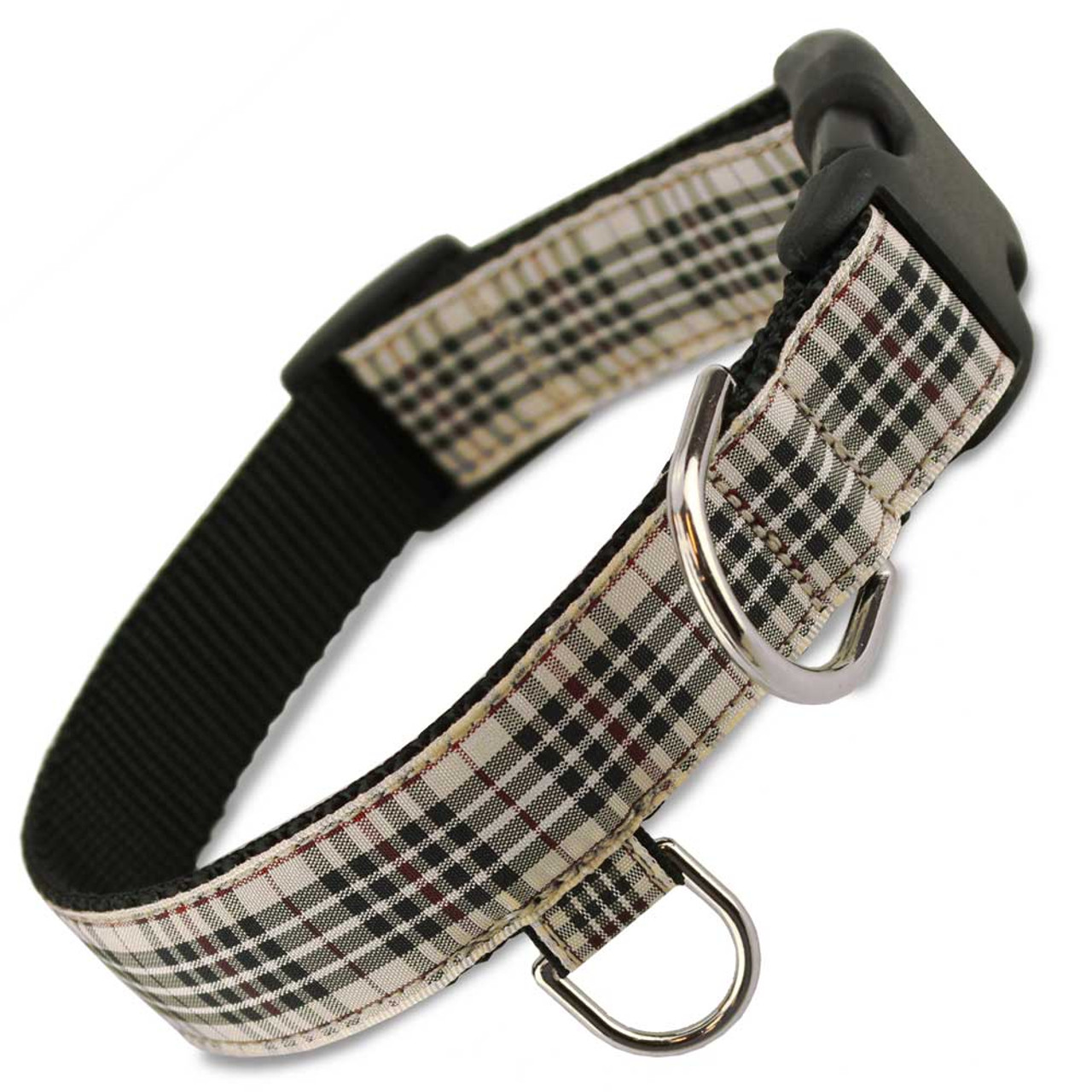 London Furberry Plaid Dog Collar, Designer Plaid Dog Collar, Tan & Black