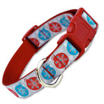 Christmas Dog Collar with Snowflakes, Quick Release Snap On Style Buckle, Red, Blue, Silver, holiday