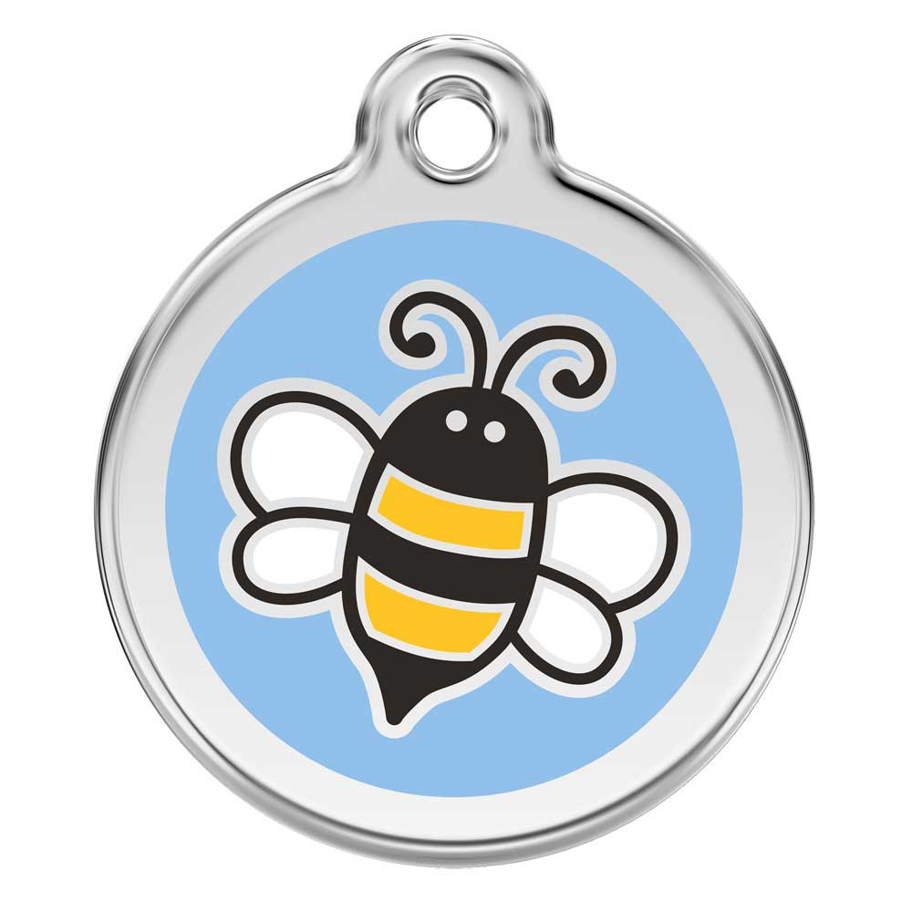 Bumble Bee Dog ID Tag, Blue Enameling, Stainless Steel Dog Name Tag