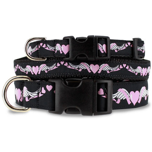 Heart with Wings Dog Collar, Angels, Quick Release Snapon, Pink