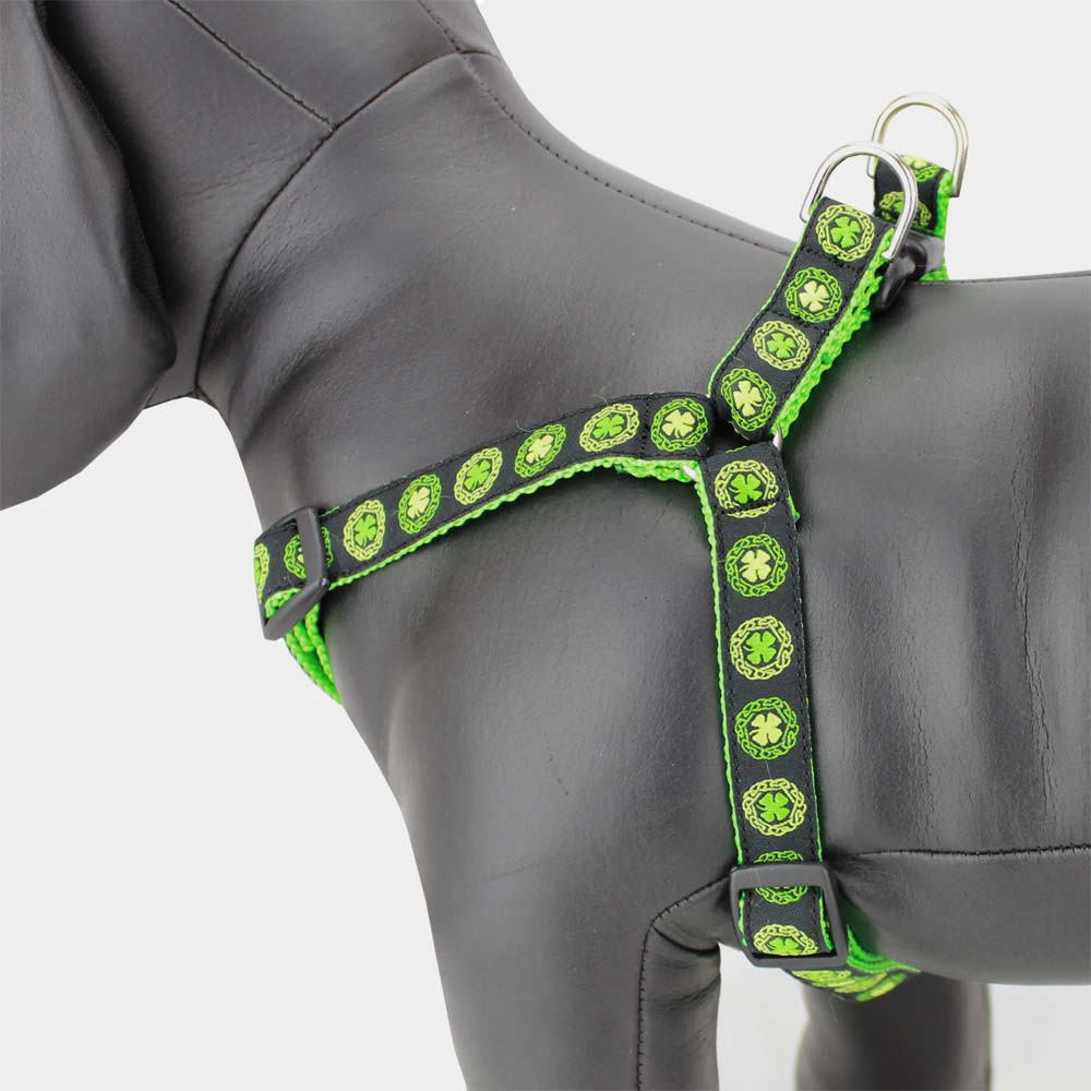 Irish Dog Harness with Clover, Stepin Style, Adjustable, Nylon, Celtic