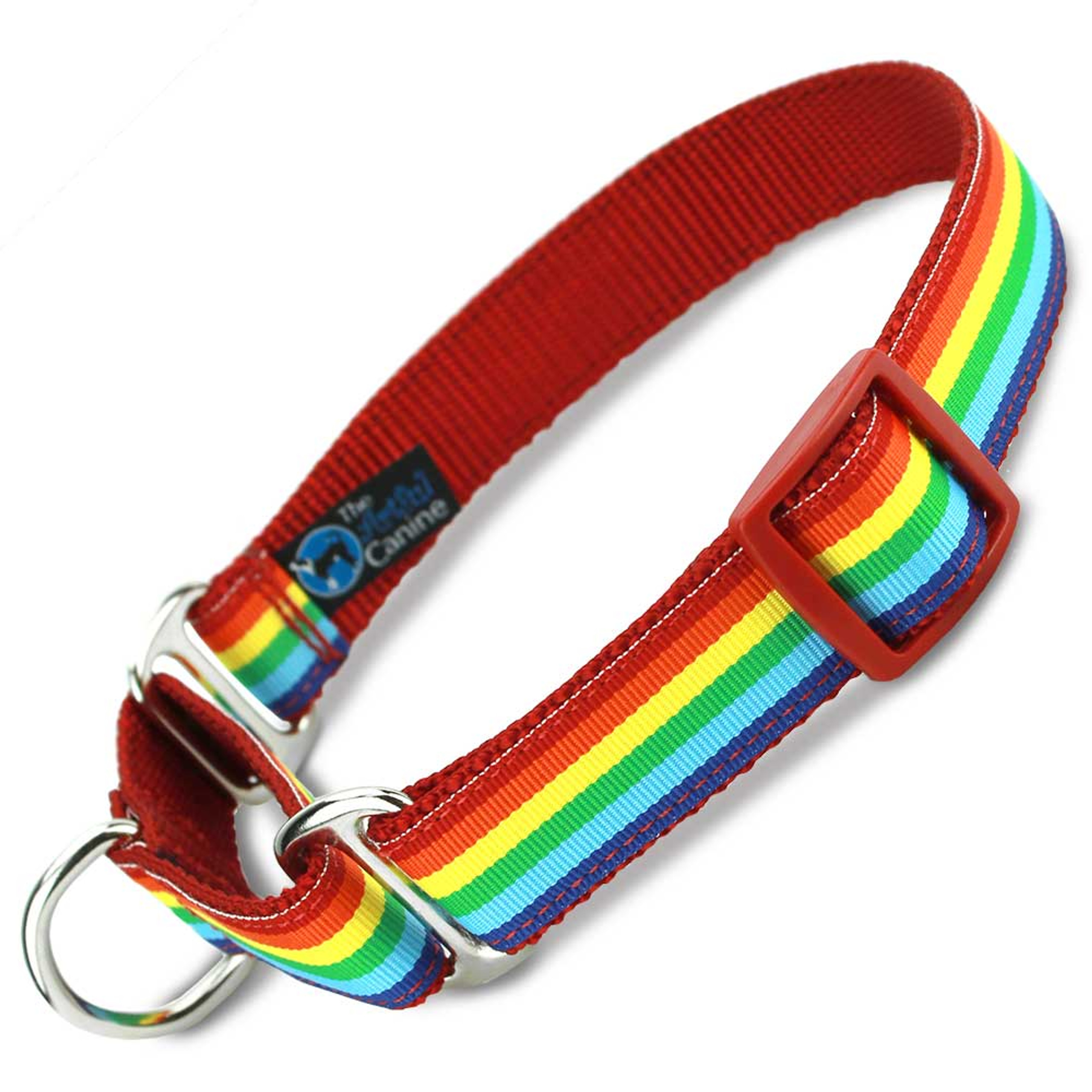 Rainbow Dog Collar on red nylon, Gay Pride Dog Collar, Summer Dog