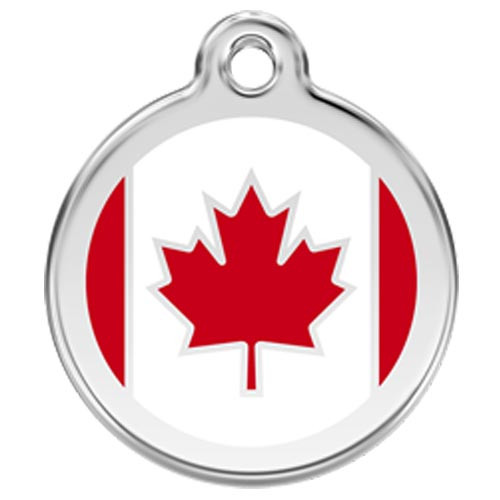 Canadian Flag Dog ID Tag, Red, White Enameling, Stainless Steel