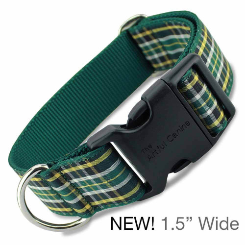 Plaid Dog Collar, Irish National Tartan, Quick Release 1.5" Wide