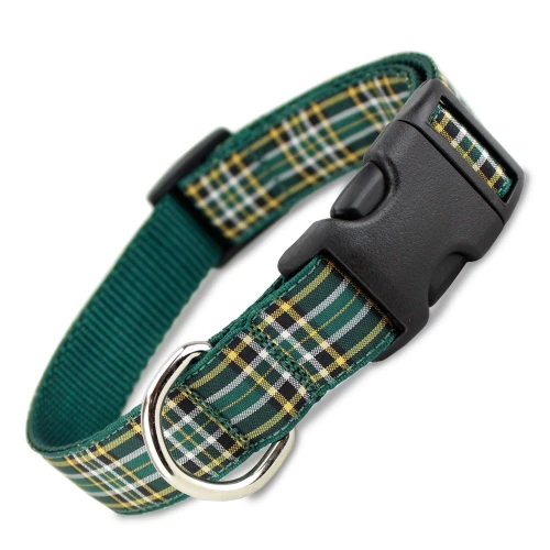 Plaid Dog Collar, Irish National Tartan, Quick Release Snap On Style Buckle, Adjustable