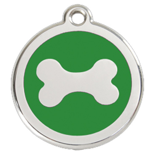 Bone Dog ID Tag, Green Enameled, Stainless Steel Name Tag