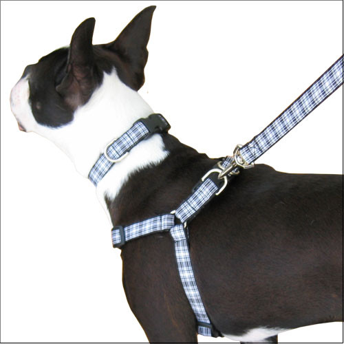 Plaid Step-in Dog Harness, Choke-Free Adjustable Black & White Tartan